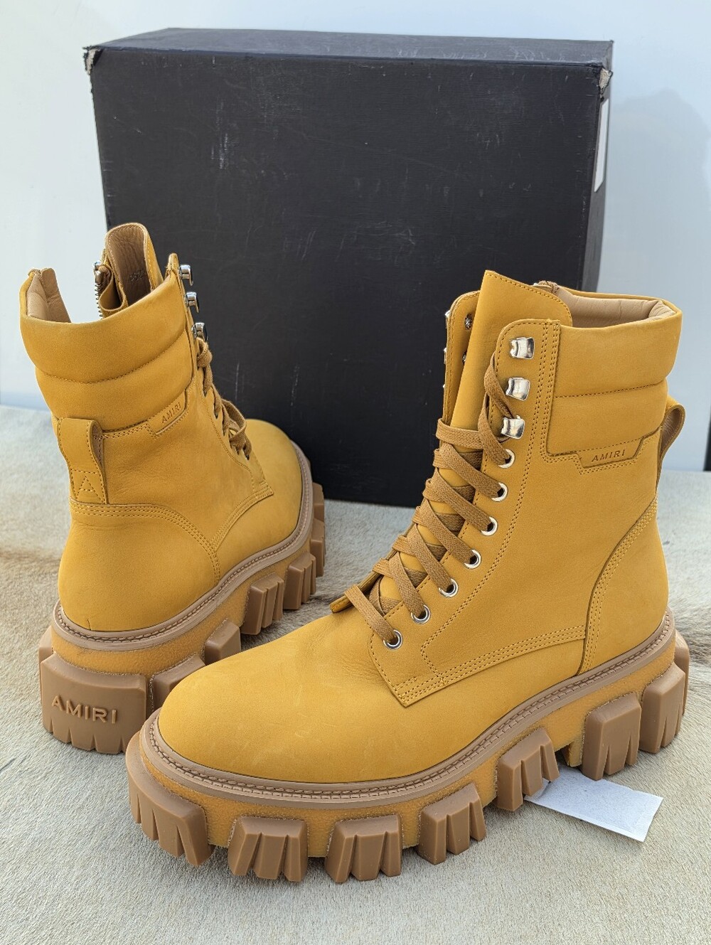 Amiri Combat Suede Crepe Sole Boots in Tan Size 43